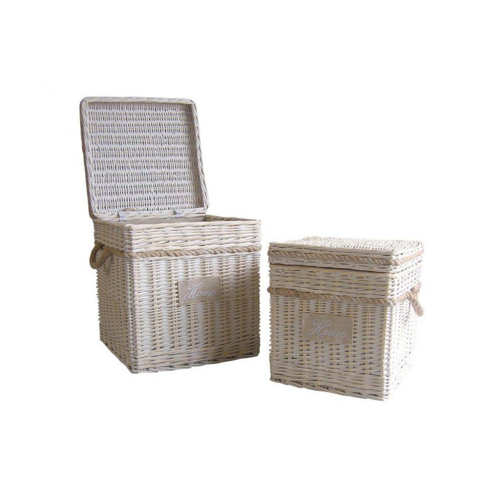 Aubry Gaspard - Malle carrée en osier blanchi (Lot de 2) - Imagen 2