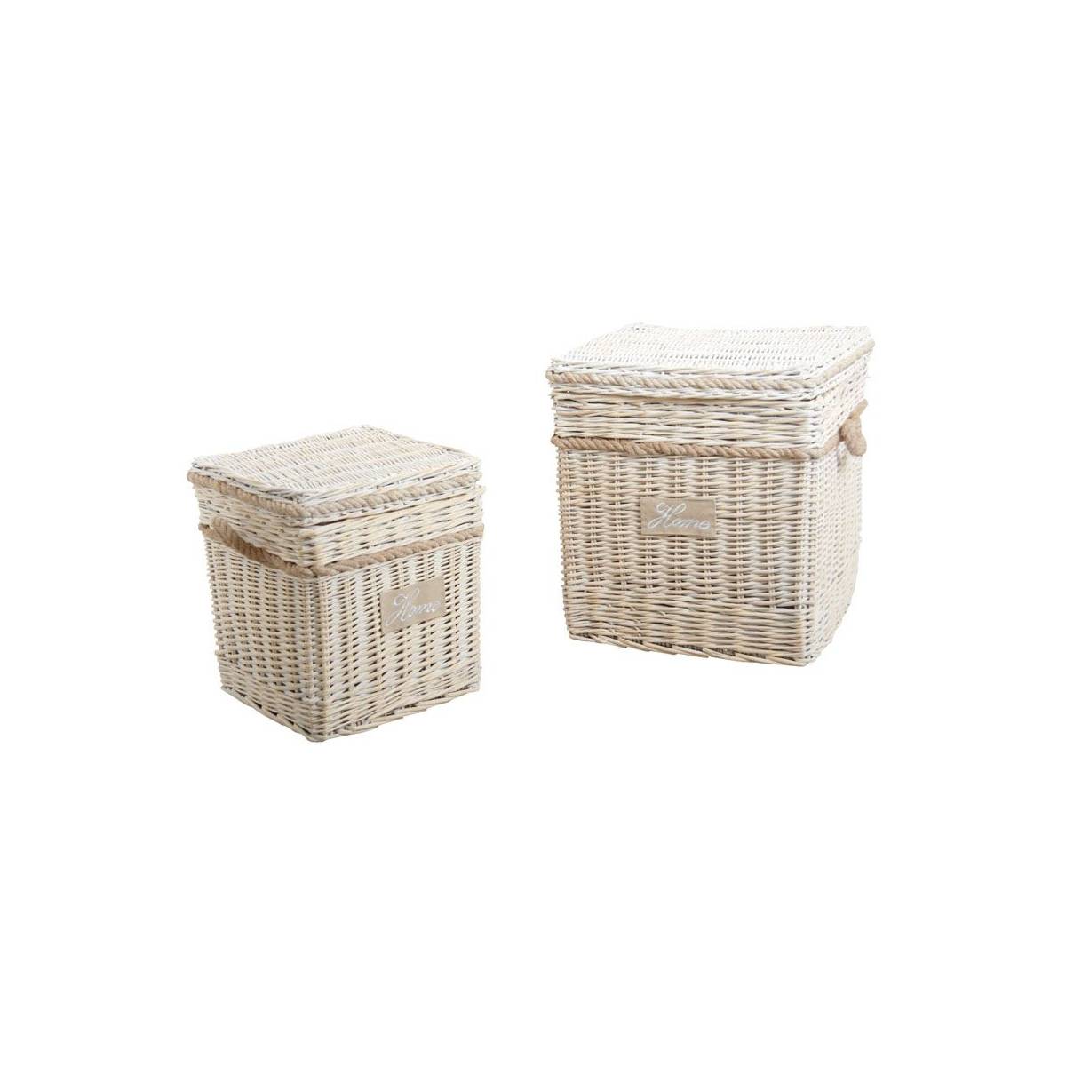 Aubry Gaspard - Malle carrée en osier blanchi (Lot de 2) - Imagen 1