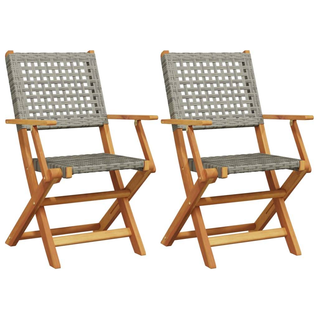 PANGIVO - Chaises de jardin lot de 2 gris bois massif d'acacia et rotin 54 x 57 x 91 cm - PANGIVO - Image 2