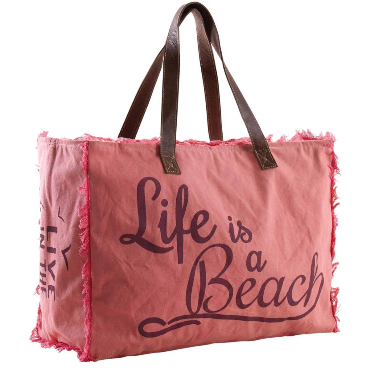 Aubry Gaspard - Sac en coton décor Life is a beach Rose
