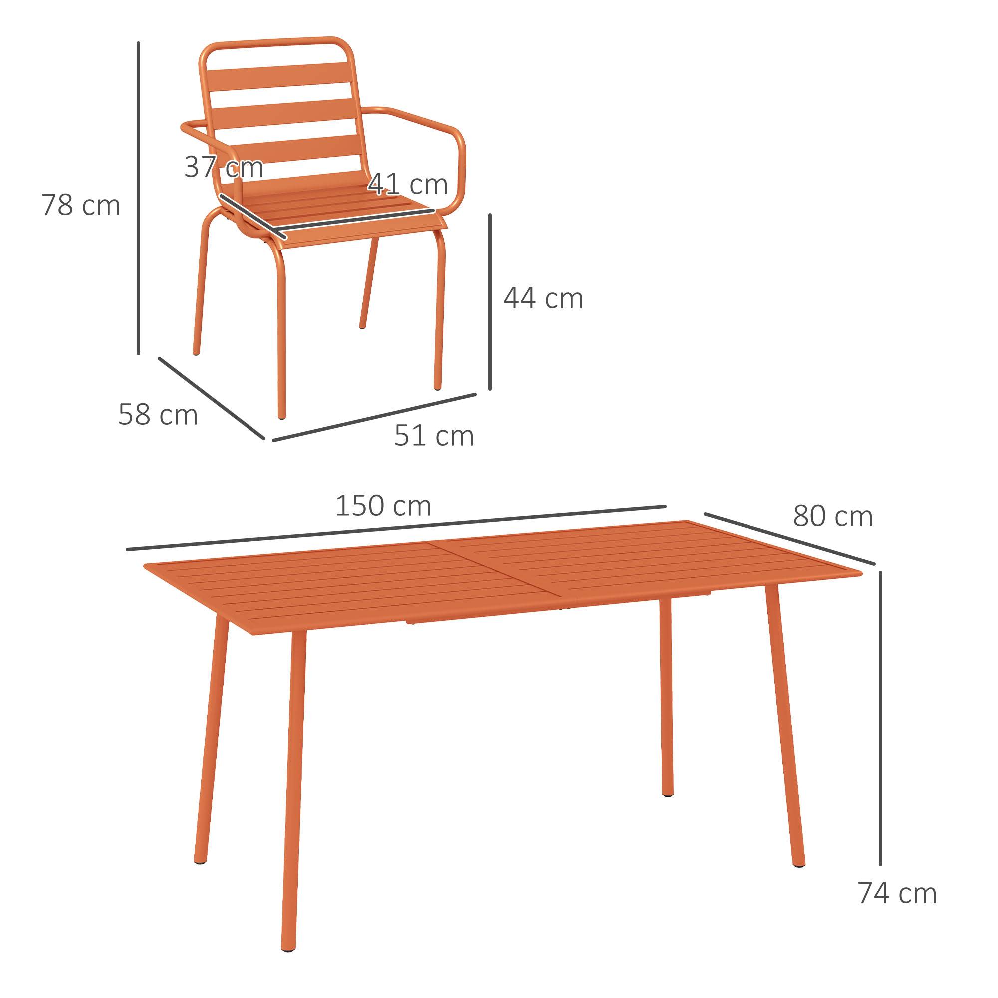 Outsunny - Salon de jardin 6 places 7 pièces - table à manger 6 chaises empilables - acier thermolaqué terre battue - Outsunny - Image 3