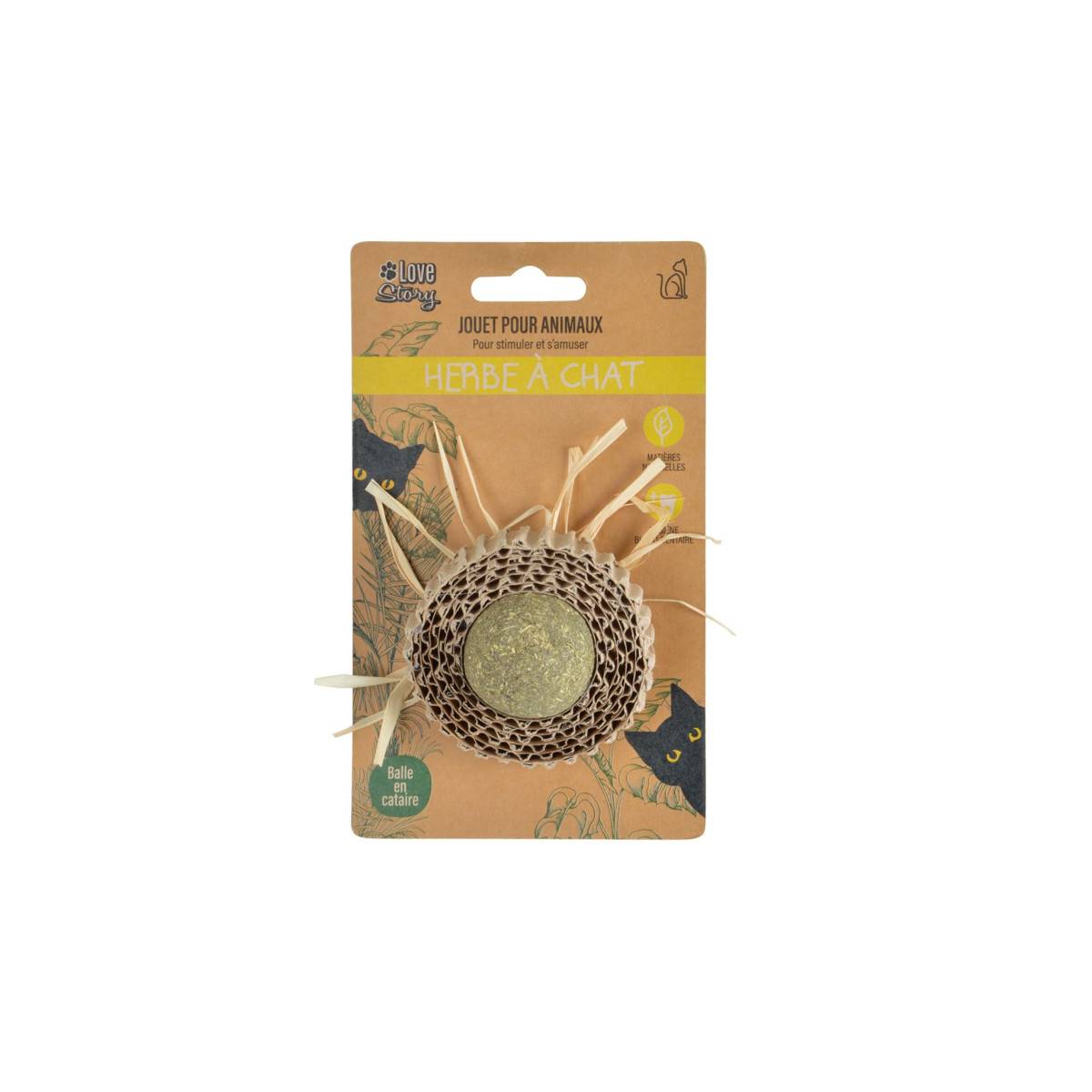 Love Story - Jouet pour Chat "Balle Herbe & Carton" 13cm Naturel - Image 2