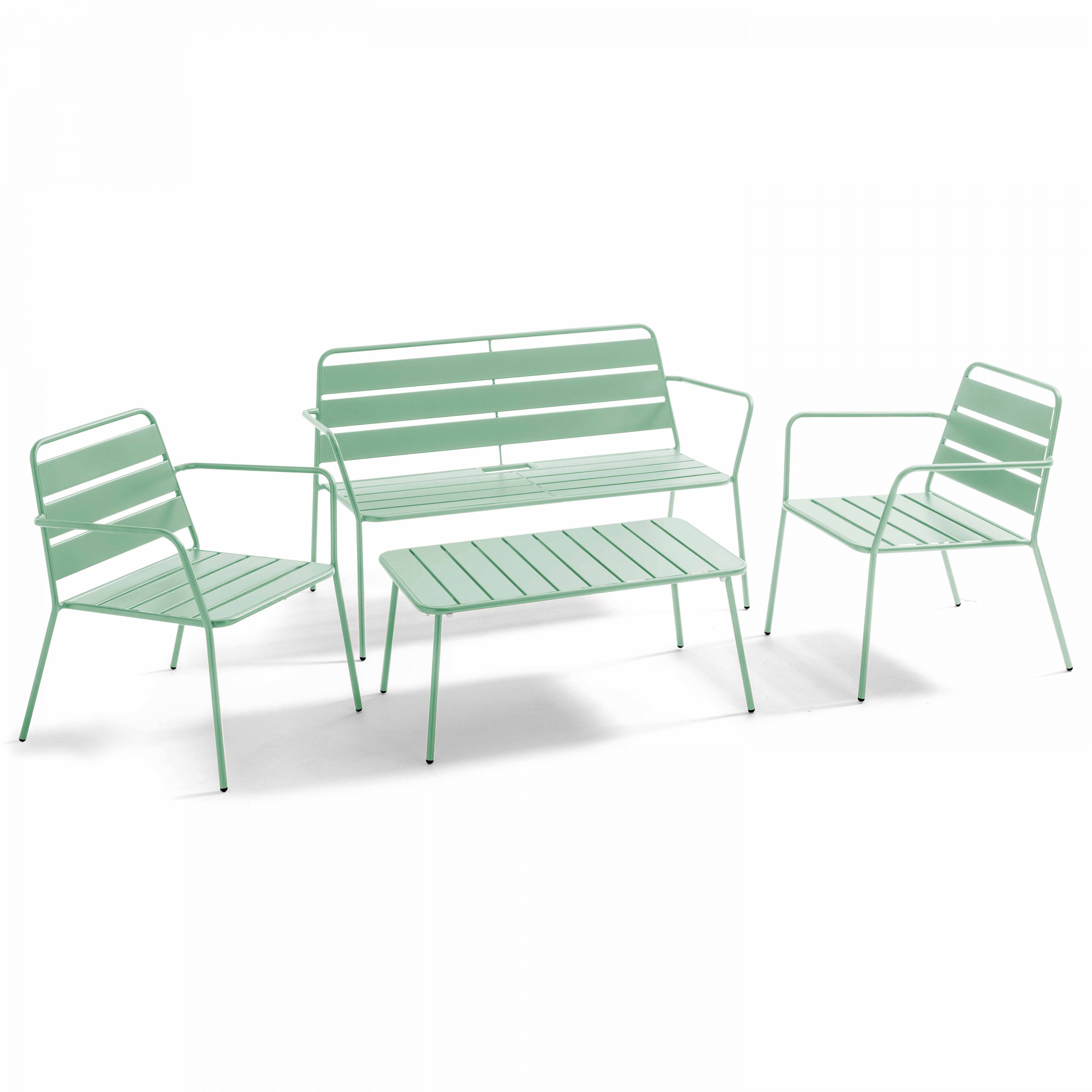 Oviala - Salon de jardin 4 places et 1 table basse en acier vert sauge Palavas - Oviala - Imagen 1