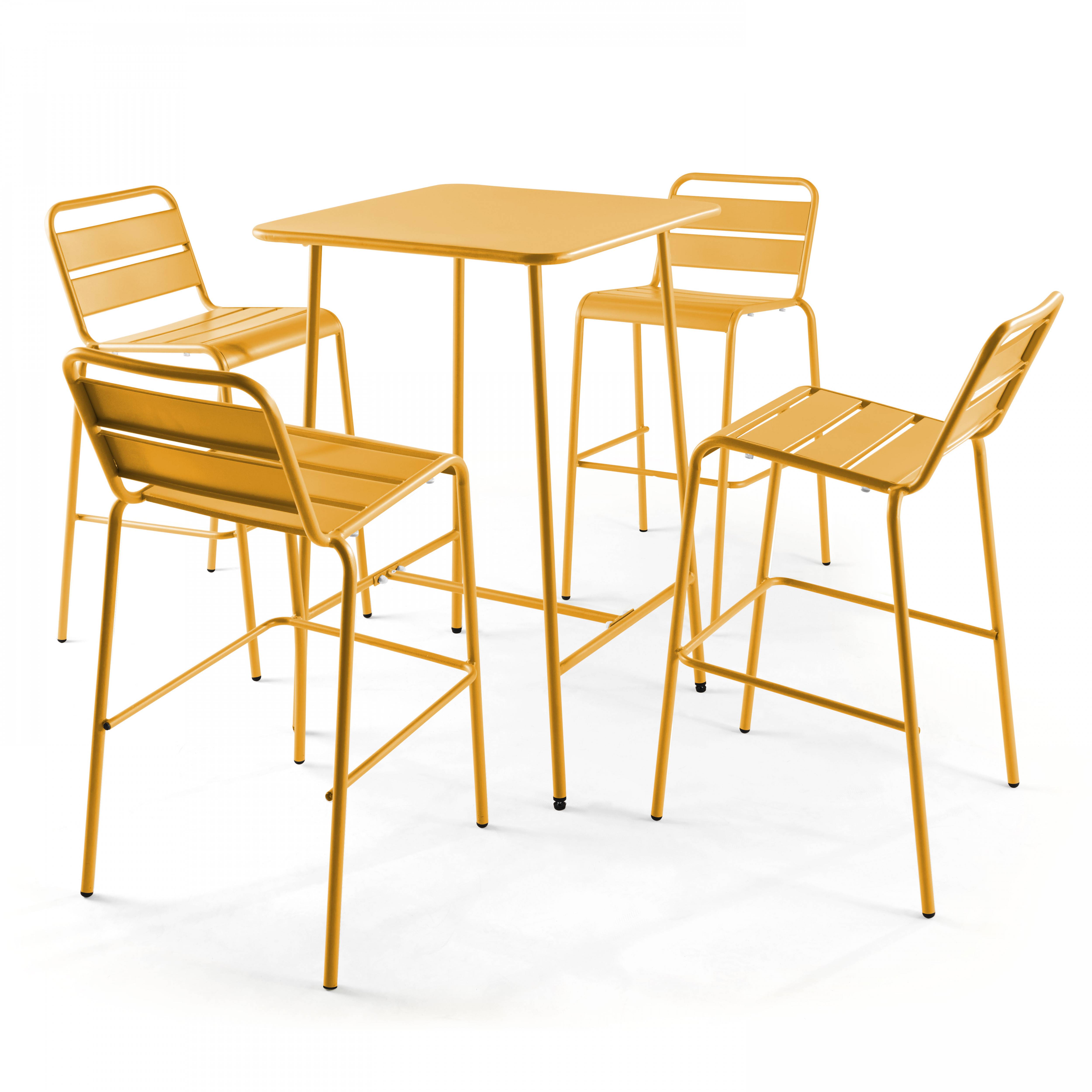 Oviala - Ensemble table de bar et 4 chaises hautes en métal jaune Palavas - Oviala - Imagen 1