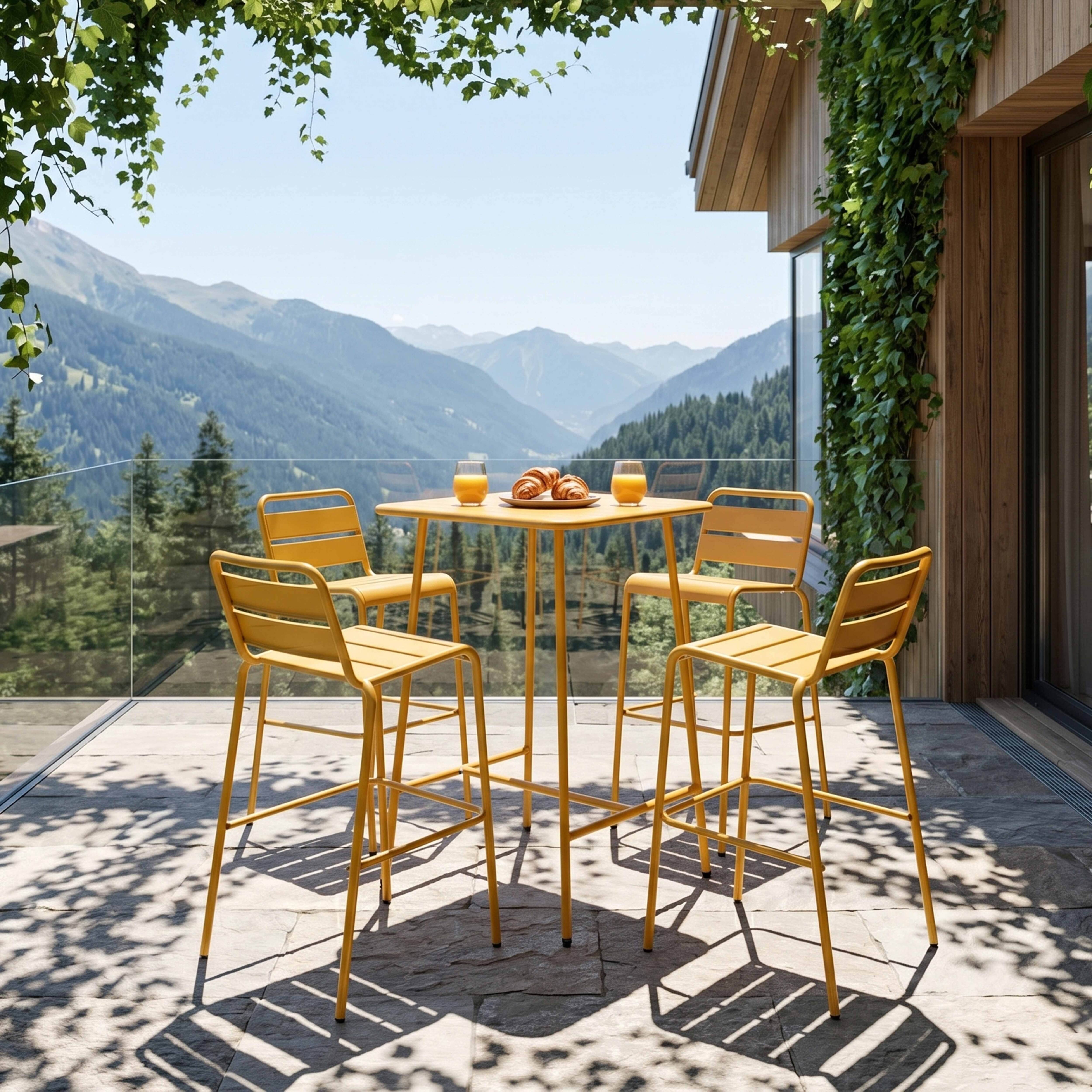 Oviala - Ensemble table de bar et 4 chaises hautes en métal jaune Palavas - Oviala - Imagen 2