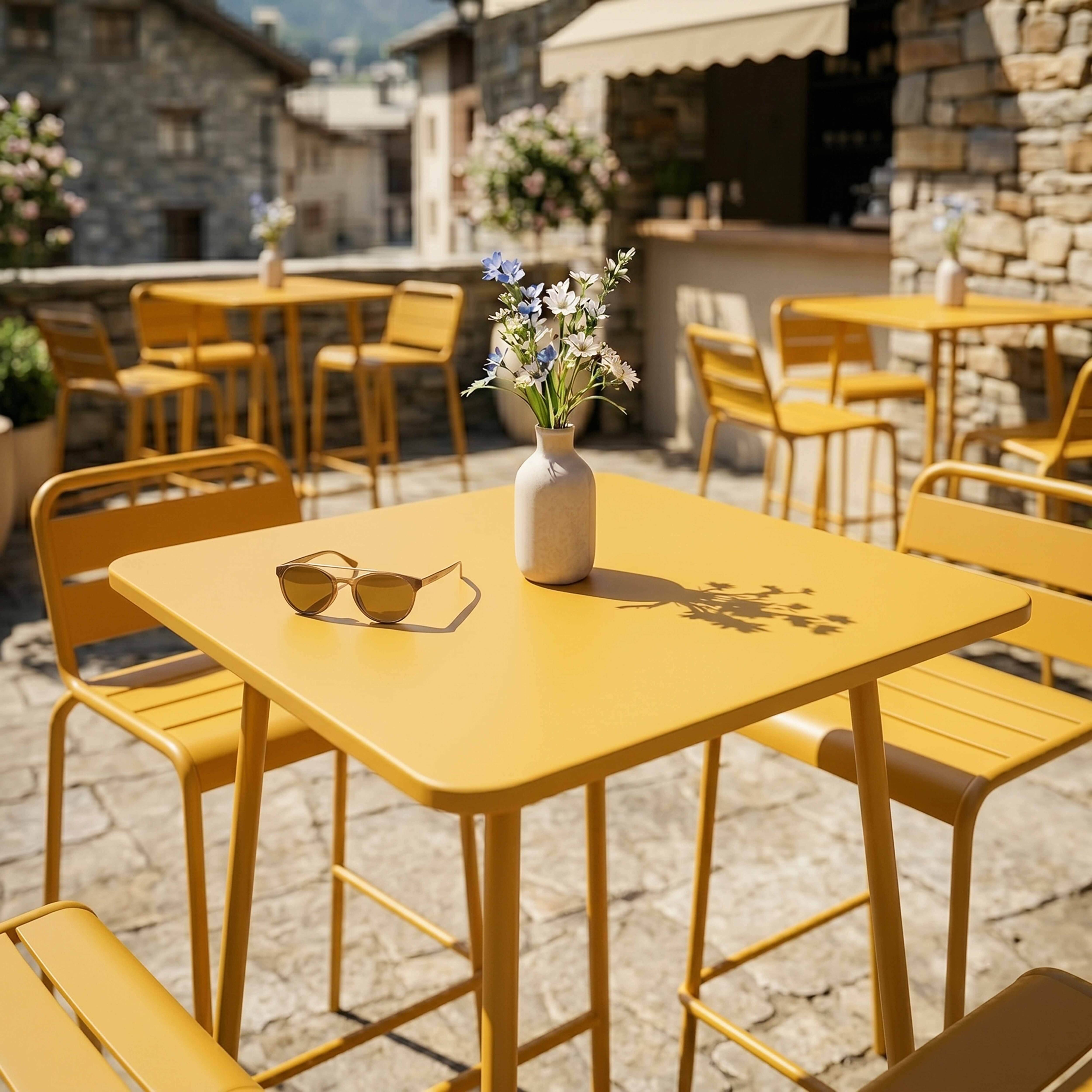 Oviala - Ensemble table de bar et 4 chaises hautes en métal jaune Palavas - Oviala - Imagen 5
