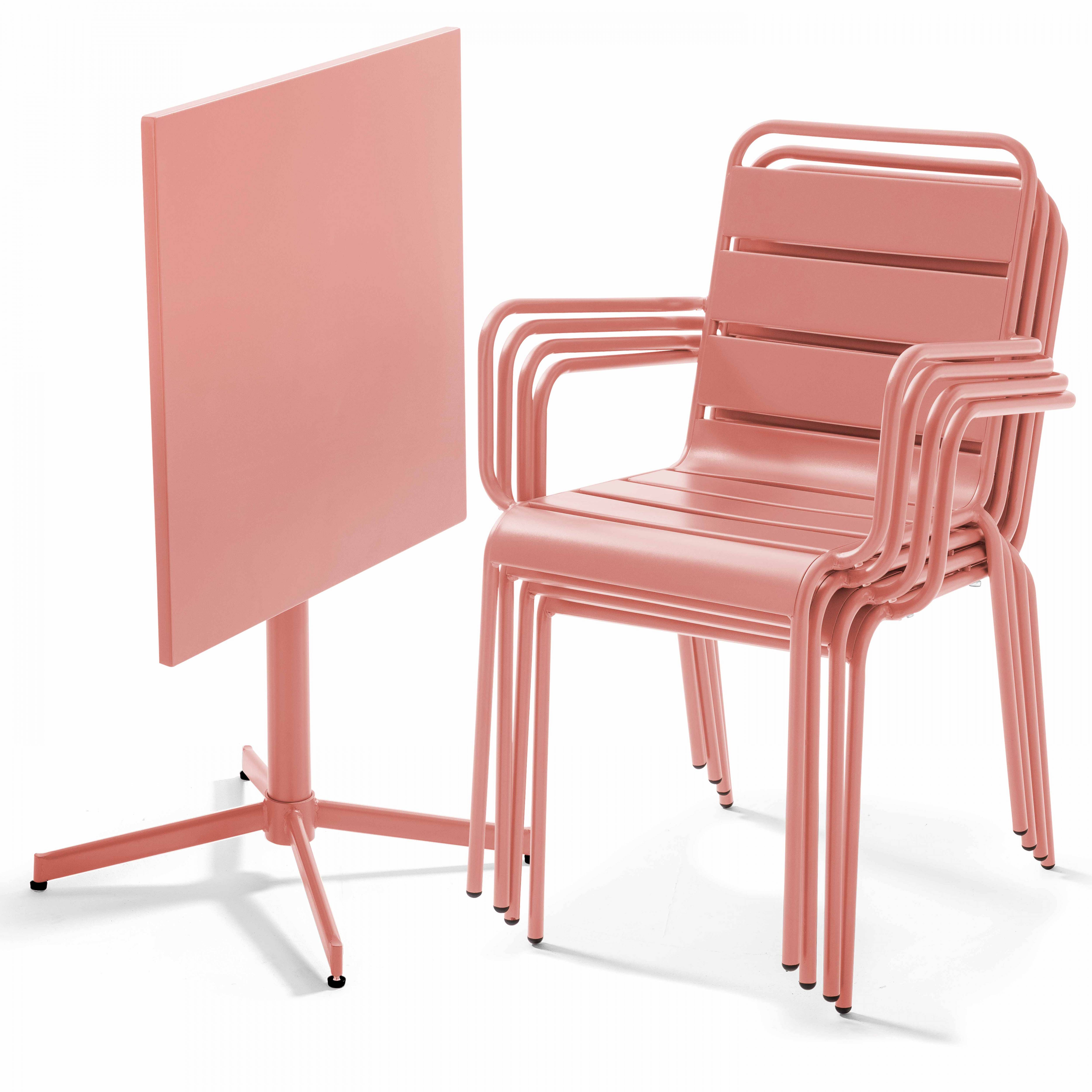 Oviala - Ensemble table de jardin et 4 fauteuils en métal argile Palavas - Oviala - Imagen 3
