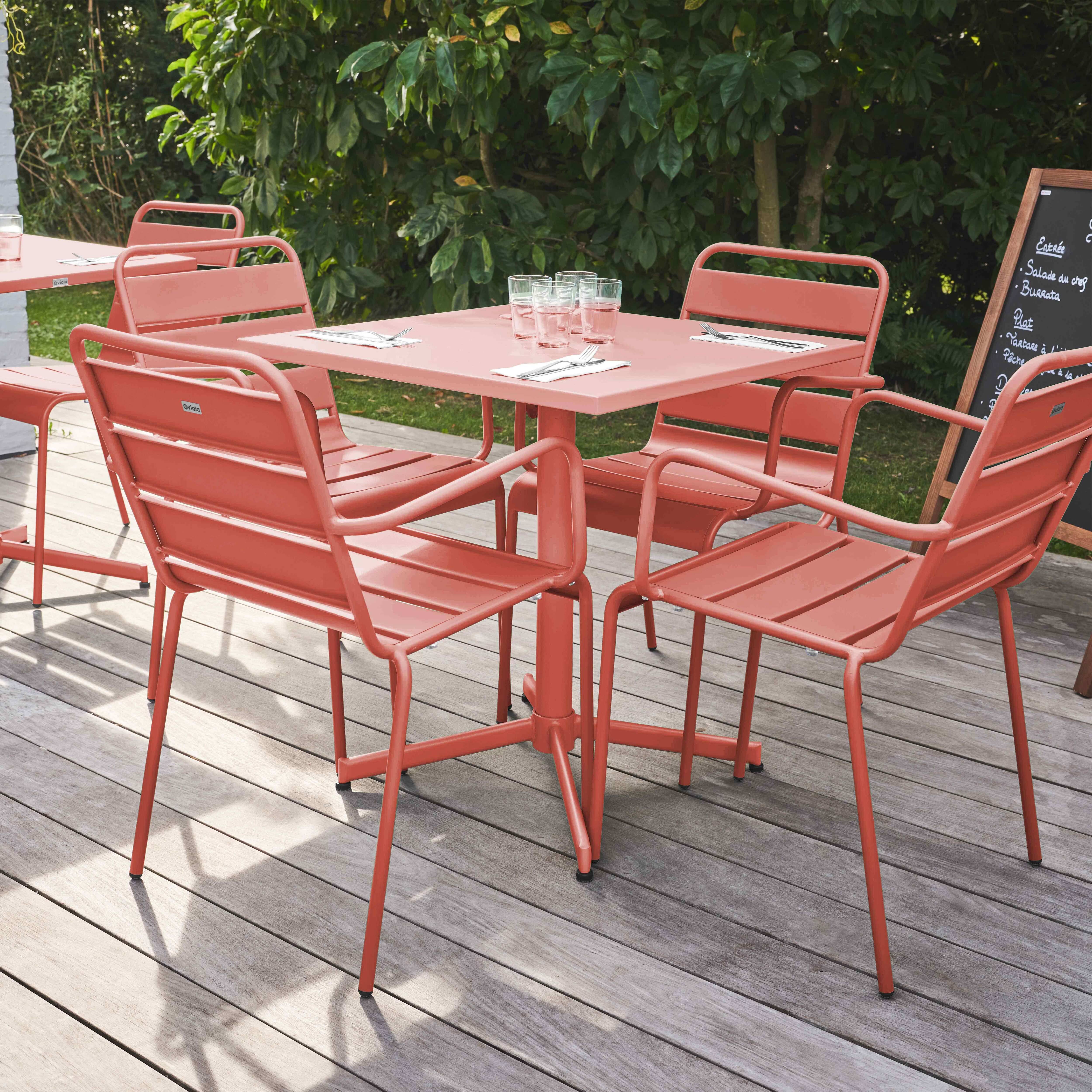 Oviala - Ensemble table de jardin et 4 fauteuils en métal argile Palavas - Oviala - Imagen 2