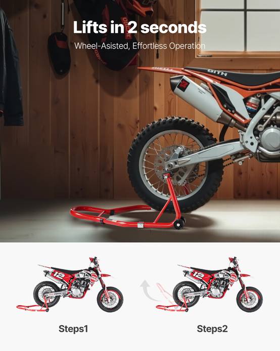 VEVOR Béquille Roue Arrière Lève-moto Capacité de 385,6 kg Bras Oscillant Rouge - Image 6