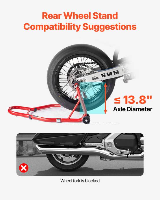 VEVOR Béquille Roue Arrière Lève-moto Capacité de 385,6 kg Bras Oscillant Rouge - Image 4