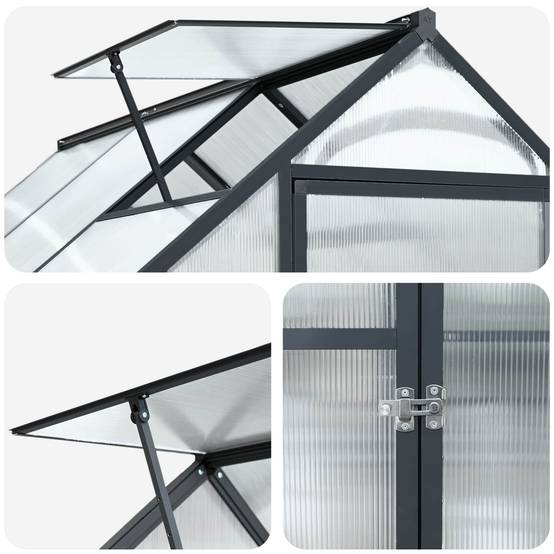 PANGIVO - Serre de jardin aluminium et acier galvanisé anthracite 183.5 x 243.5 x 207 cm - PANGIVO - Image 7
