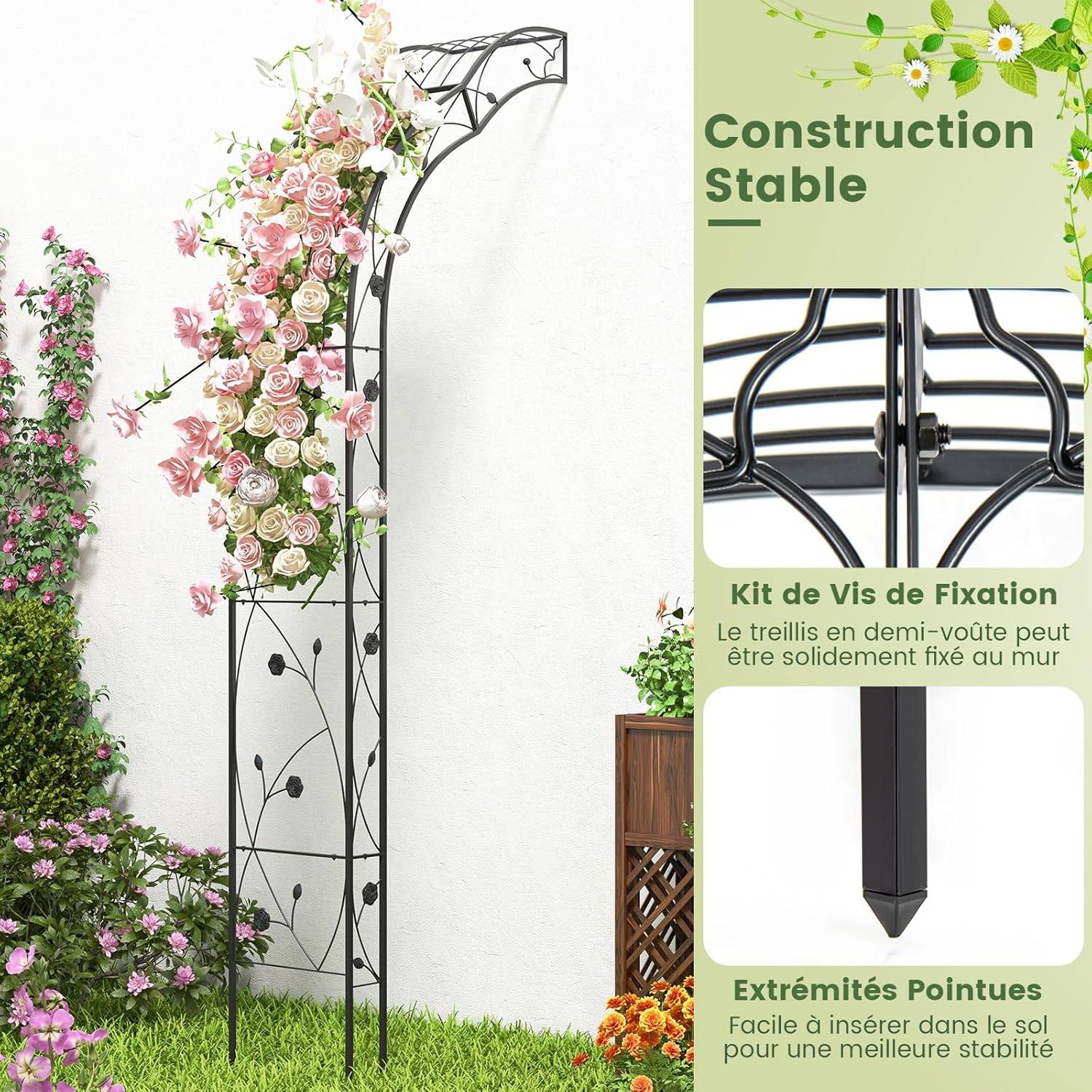 Lot De 2 Treillis Arche De Jardin Métal - Pergola Mariage 240cm Ou 196cm, Décoration Extérieure & Intérieure