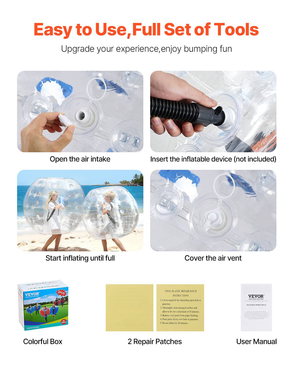 Vevor - VEVOR Bulles gonflables transparentes 1.2m (2pcs), PVC 0.8mm, pour jeux en plein air, adolescents/adultes. - Image 5