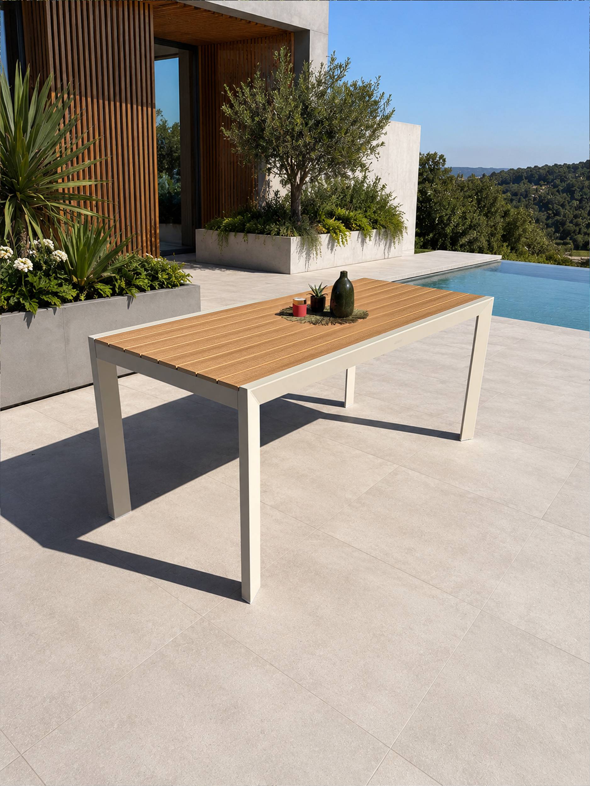 Dcb Garden - Table de jardin en alu plateau polywood aspect bois - Grège - TONGA