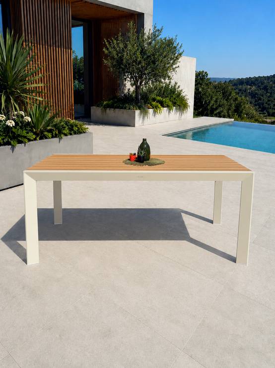 Dcb Garden - Table de jardin en alu plateau polywood aspect bois - Grège - TONGA - Image 2
