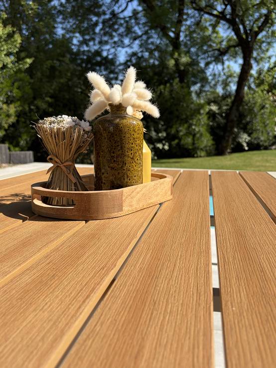 Dcb Garden - Table de jardin en alu plateau polywood aspect bois - Grège - TONGA - Image 6