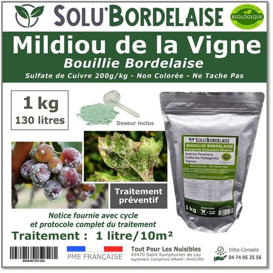 Solu'Bordelaise - 1 kg de Bouillie Bordelaise - Mildiou de la Vigne - Utilisable Agriculture Biologique - Sachet Refermable - Image 1