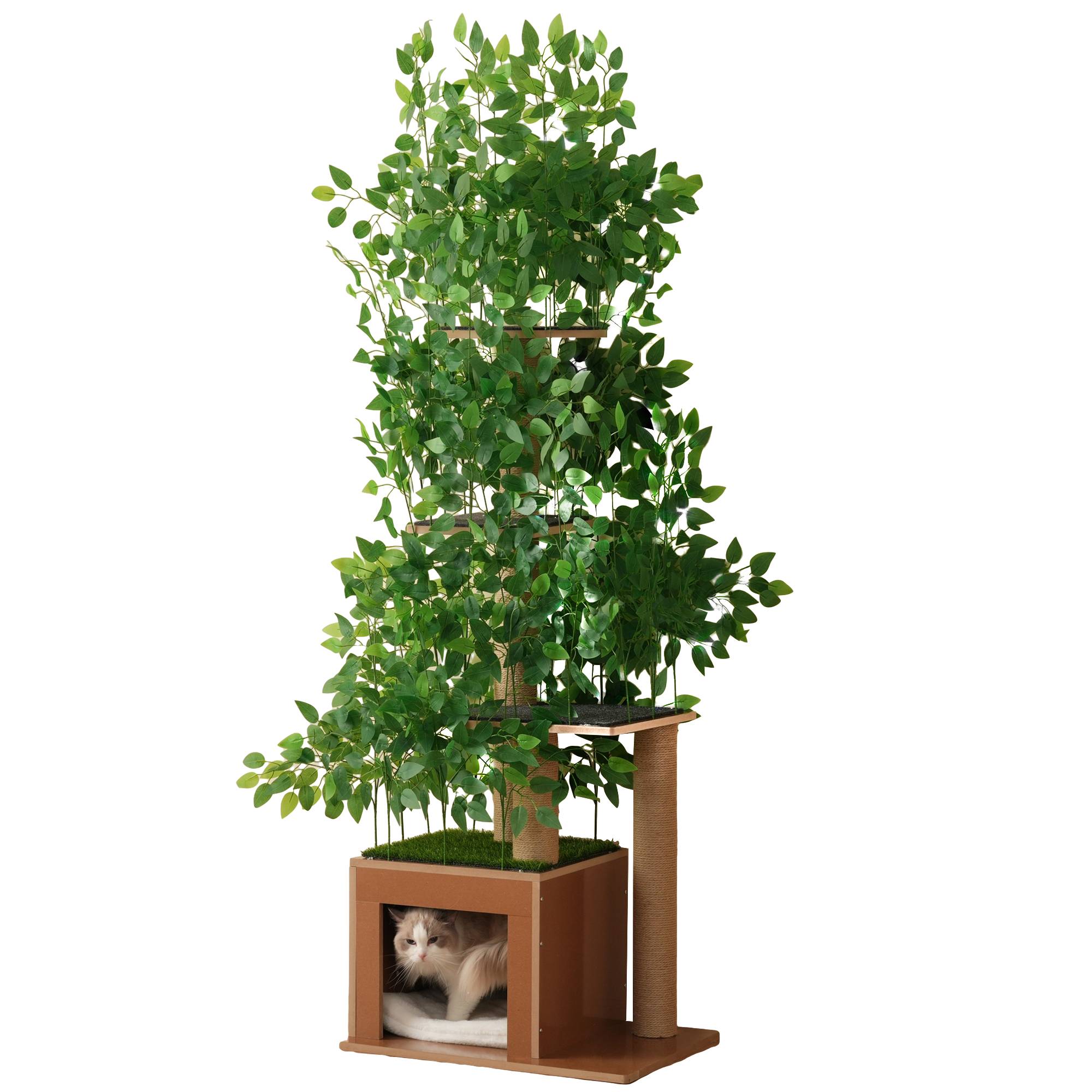 Arbre à chat design végétal bois MDF pour chat grimper se cacher 190cm vert - ComfortXL Outdoor Living - Image 2