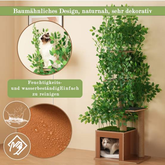 Arbre à chat design végétal bois MDF pour chat grimper se cacher 190cm vert - ComfortXL Outdoor Living - Image 5