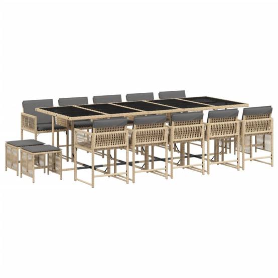 ComfortXL - Salon de Jardin Encastrable 14 Places Beige, Table Verre 275cm avec 10 Chaises et 4 Tabourets, Coussins Gris – ComfortXL Outdoor Living - Image 2