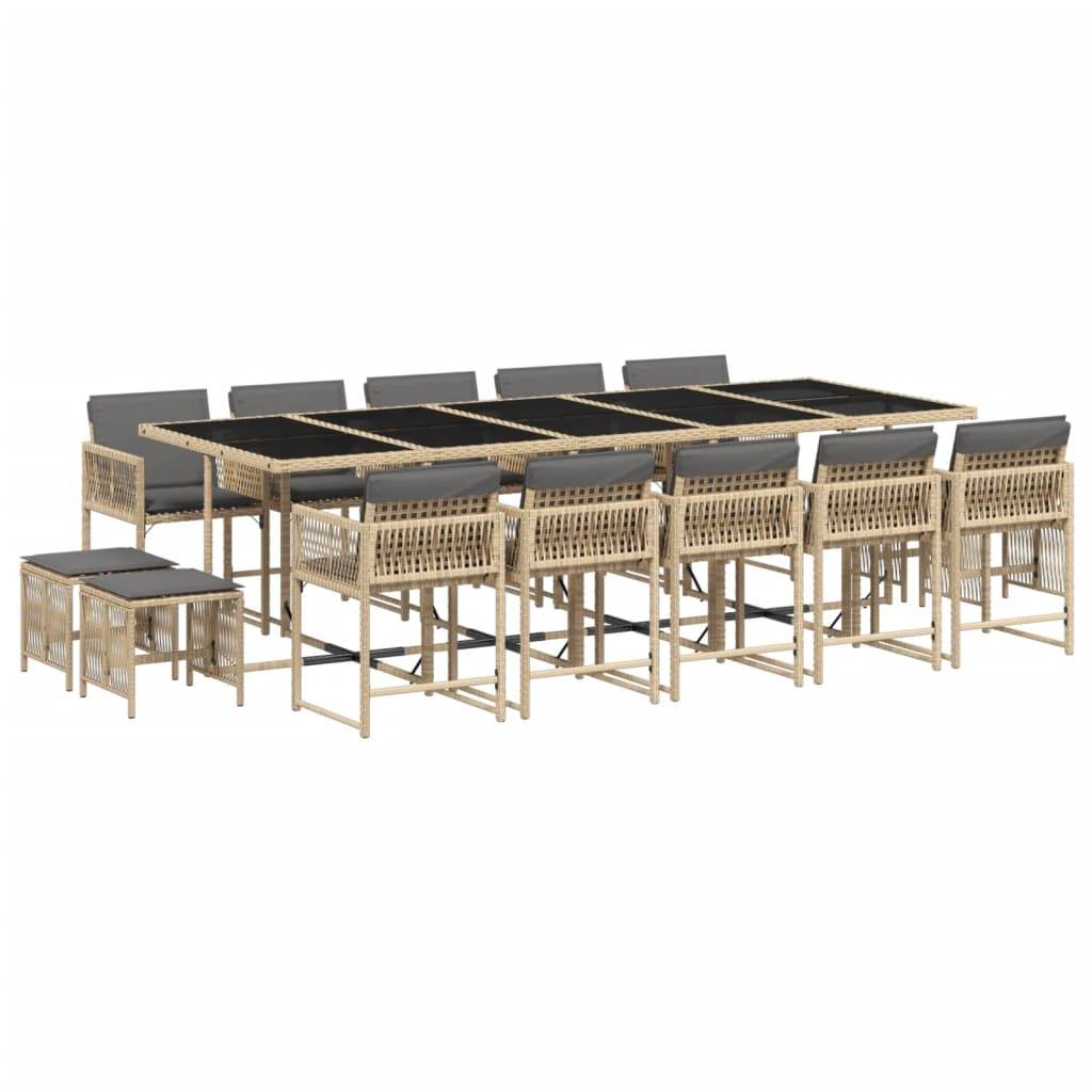 ComfortXL - Salon de Jardin Encastrable 14 Places Beige, Table Verre 275cm avec 10 Chaises et 4 Tabourets, Coussins Gris – ComfortXL Outdoor Living - Image 2