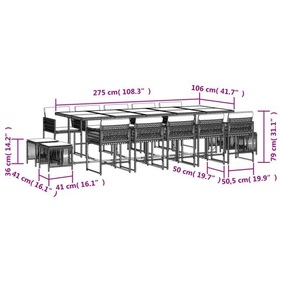 ComfortXL - Salon de Jardin Encastrable 14 Places Beige, Table Verre 275cm avec 10 Chaises et 4 Tabourets, Coussins Gris – ComfortXL Outdoor Living - Image 6