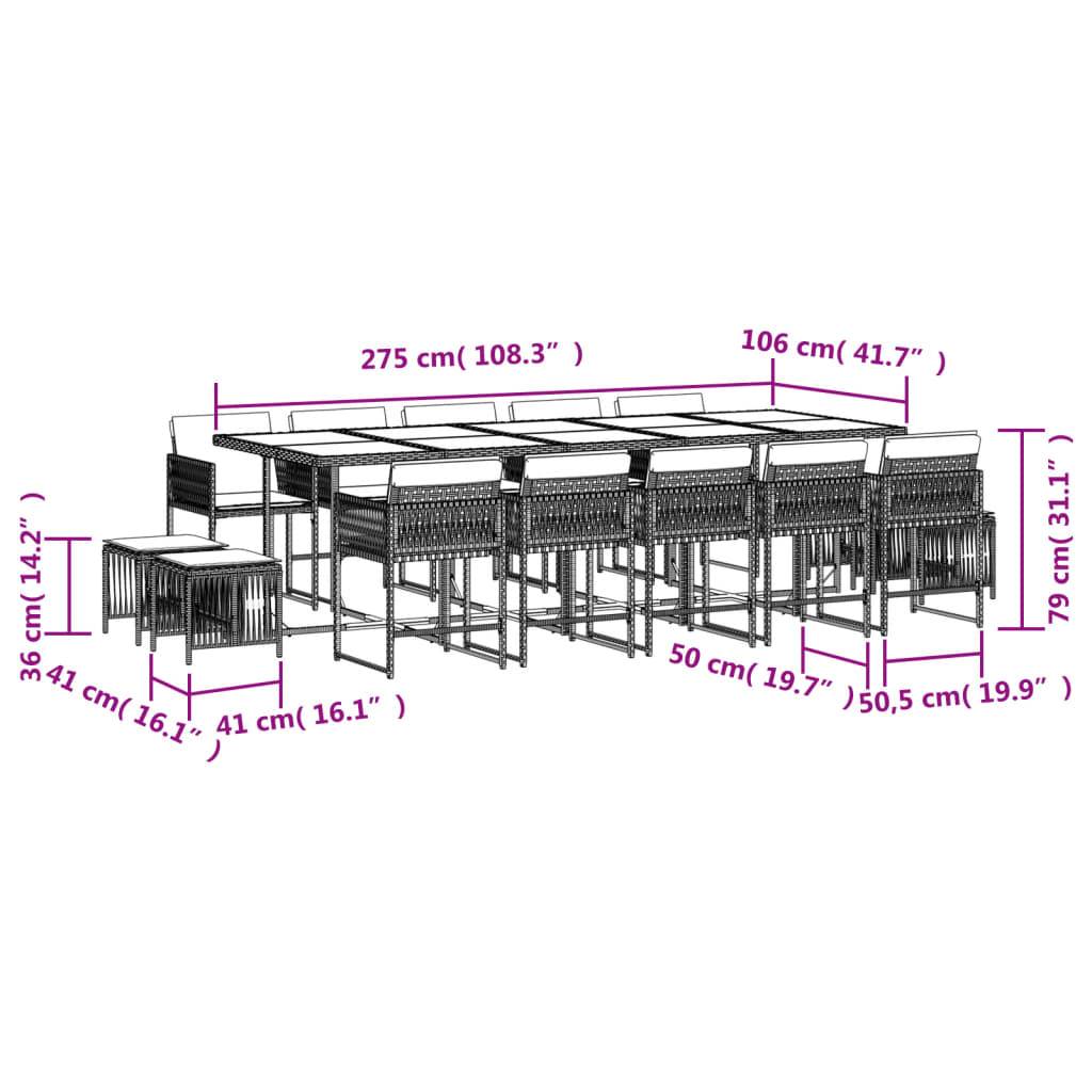 ComfortXL - Salon de Jardin Encastrable 14 Places Beige, Table Verre 275cm avec 10 Chaises et 4 Tabourets, Coussins Gris – ComfortXL Outdoor Living - Image 6