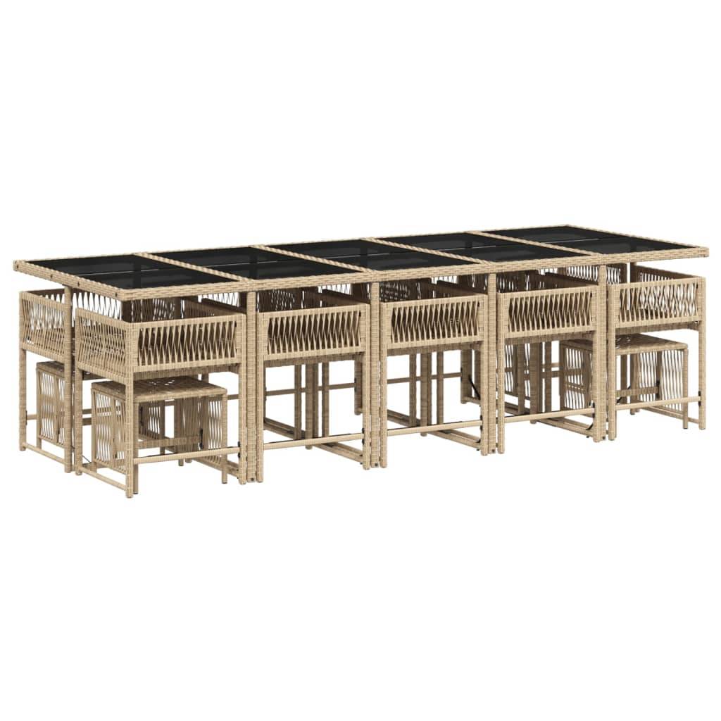 ComfortXL - Salon de Jardin Encastrable 14 Places Beige, Table Verre 275cm avec 10 Chaises et 4 Tabourets, Coussins Gris – ComfortXL Outdoor Living - Image 3