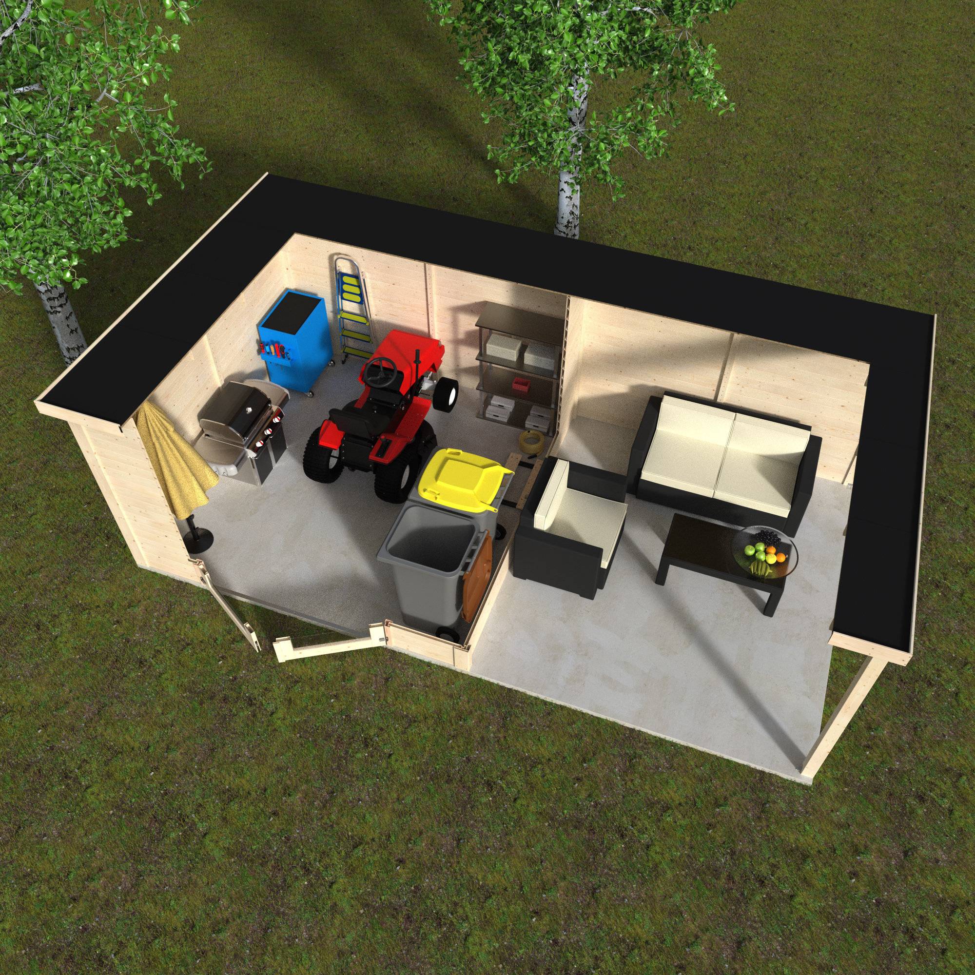Decor et Jardin - Abri de jardin DÉLICES 8,94 m² + auvent 7,84 m² – 6×3 m, madriers 28 mm – Décor et Jardin - Image 4