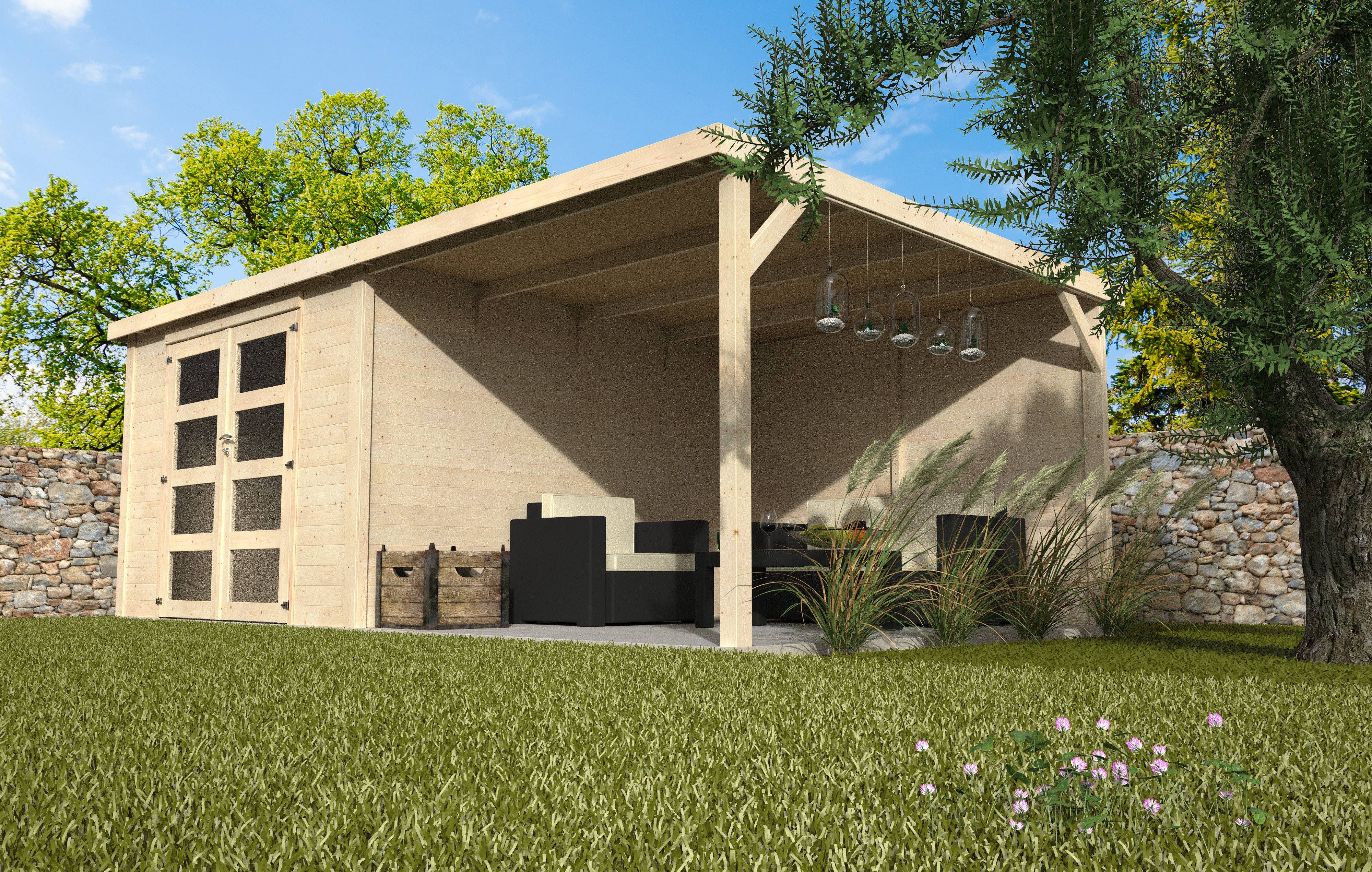 Decor et Jardin - Abri de jardin DÉLICES 8,94 m² + auvent 7,84 m² – 6×3 m, madriers 28 mm – Décor et Jardin - Image 3