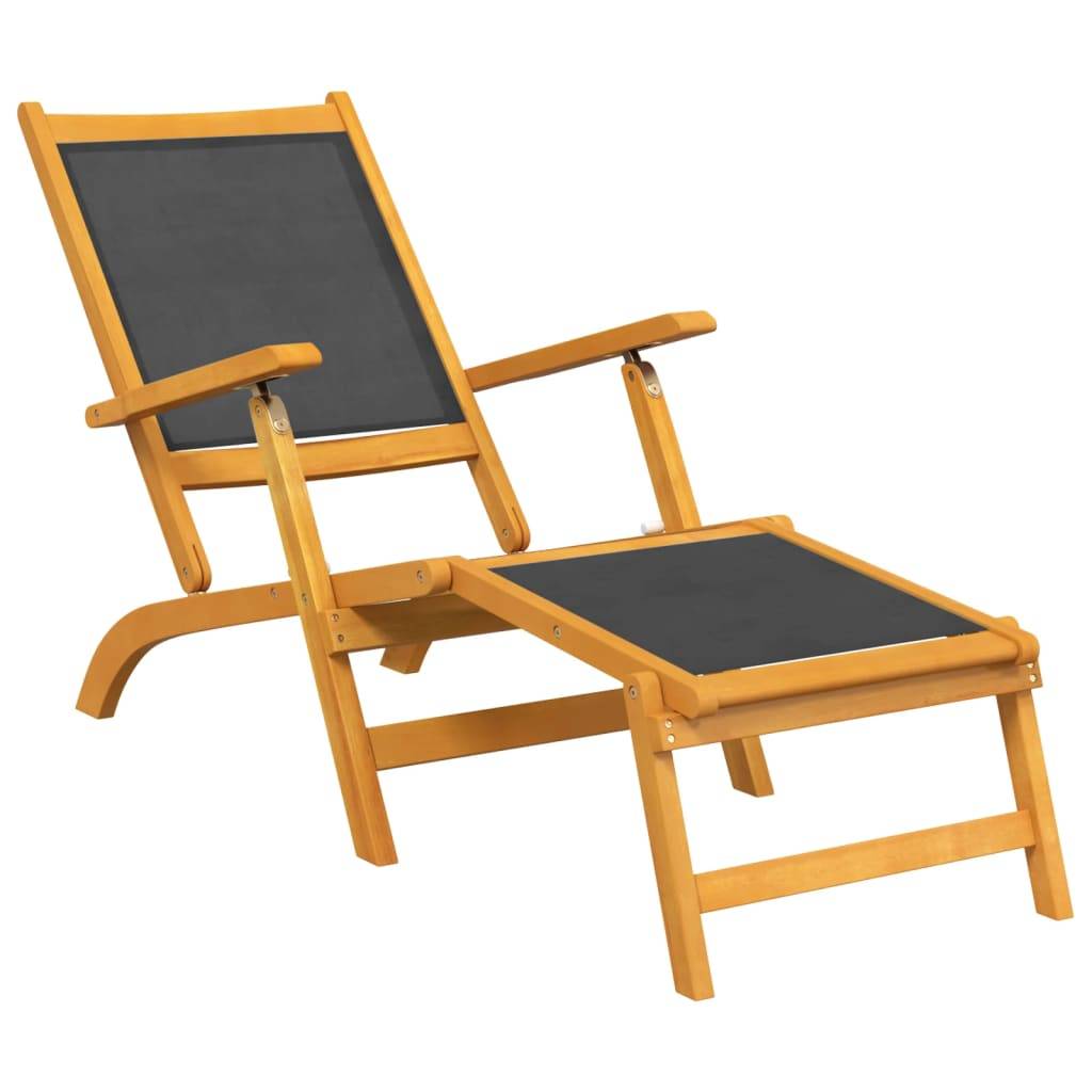 Bain de soleil - Transat - Chaise longue avec table Acacia massif et textilène - MEUBLE PRO - Image 3
