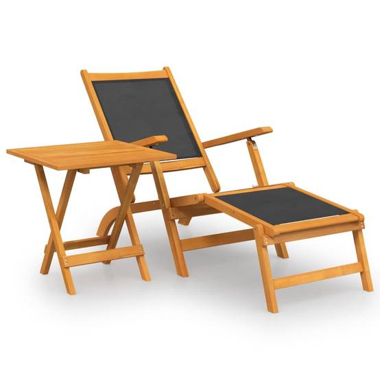 Bain de soleil - Transat - Chaise longue avec table Acacia massif et textilène - MEUBLE PRO - Image 1