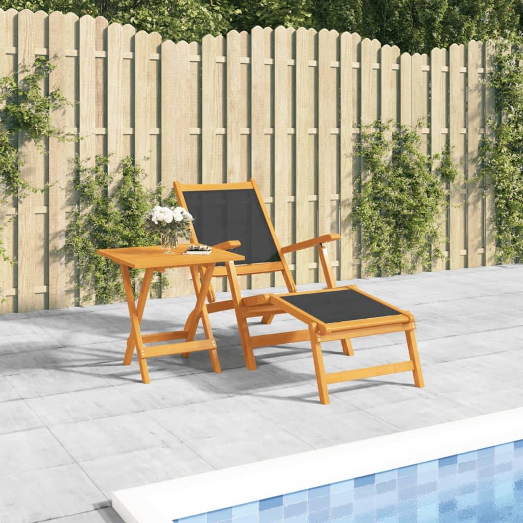 Bain de soleil - Transat - Chaise longue avec table Acacia massif et textilène - MEUBLE PRO - Image 2