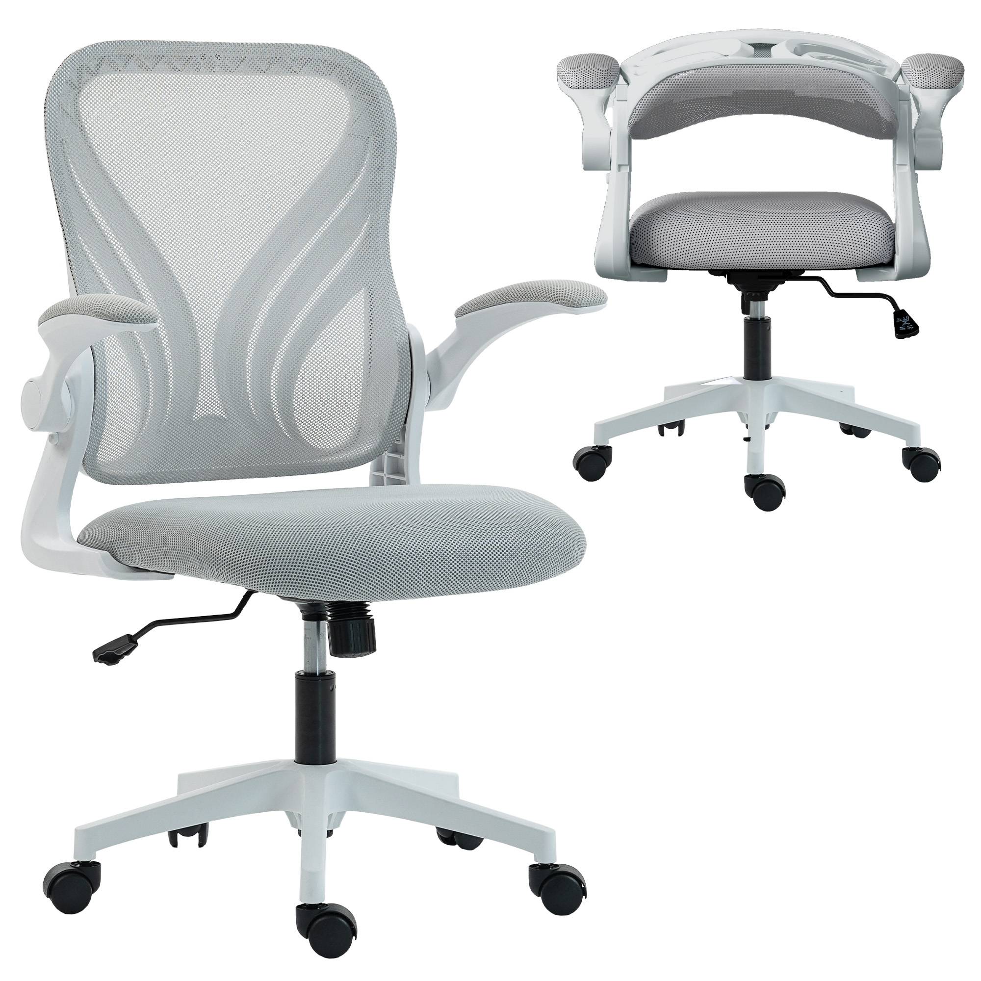 Sans Marque - Chaise bureau ergonomique, fauteuil de bureau maille, dossier rabattable, accoudoirs relevables, 73x62x101-111cm, gris