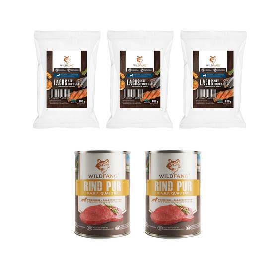 Wildfang - Wildfang - Coffret Gourmet Adulte - Aliments secs et humides - 3 x Saumon et truite / 2 x Bœuf - Image 1
