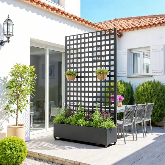 Casa.Pro - Cloison Toma avec bac à fleurs sur roulettes acier 190 x 82 x 38 cm noir casa.pro - Image 2