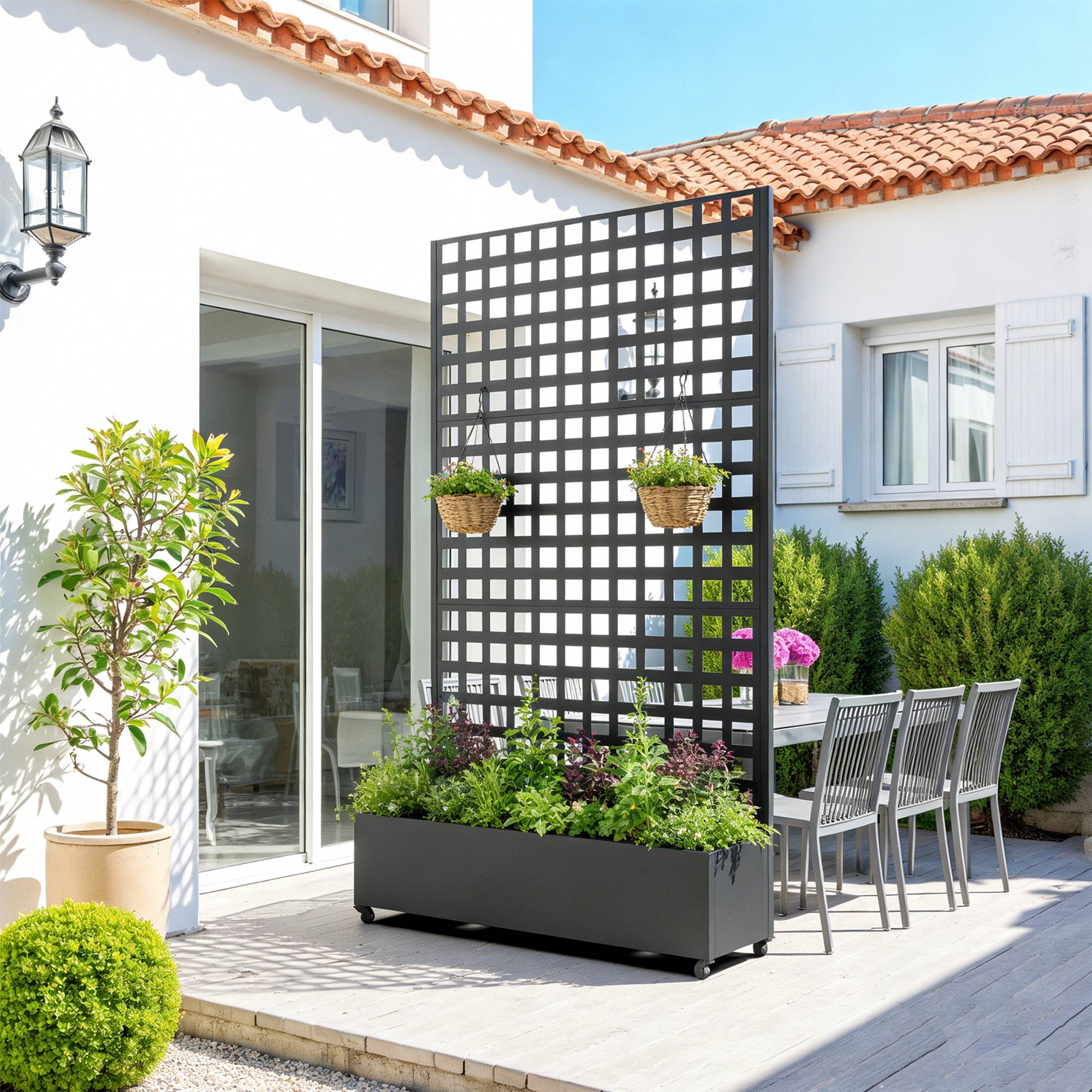 Casa.Pro - Cloison Toma avec bac à fleurs sur roulettes acier 190 x 82 x 38 cm noir casa.pro - Image 2