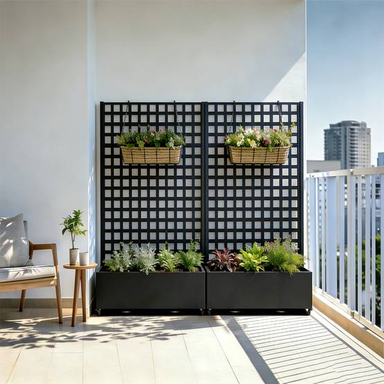 Casa.Pro - Cloison Toma avec bac à fleurs sur roulettes acier 190 x 82 x 38 cm noir casa.pro - Image 4