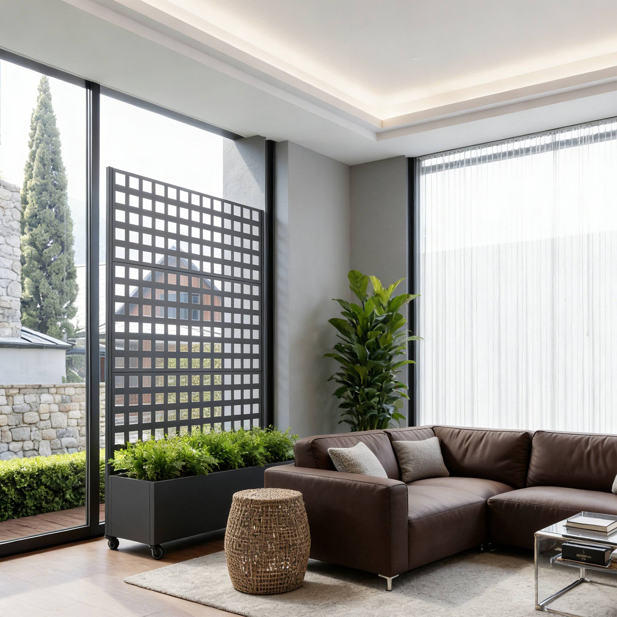Casa.Pro - Cloison Toma avec bac à fleurs sur roulettes acier 190 x 82 x 38 cm noir casa.pro - Image 3