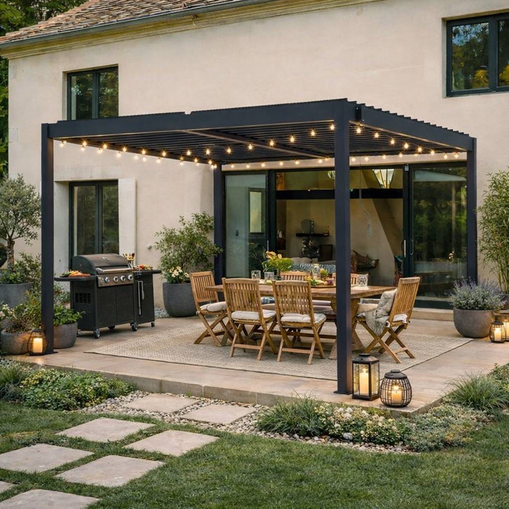 Pergola bioclimatique autoportée PIANA 4x3 m aluminium gris - lames orientables - Image 4