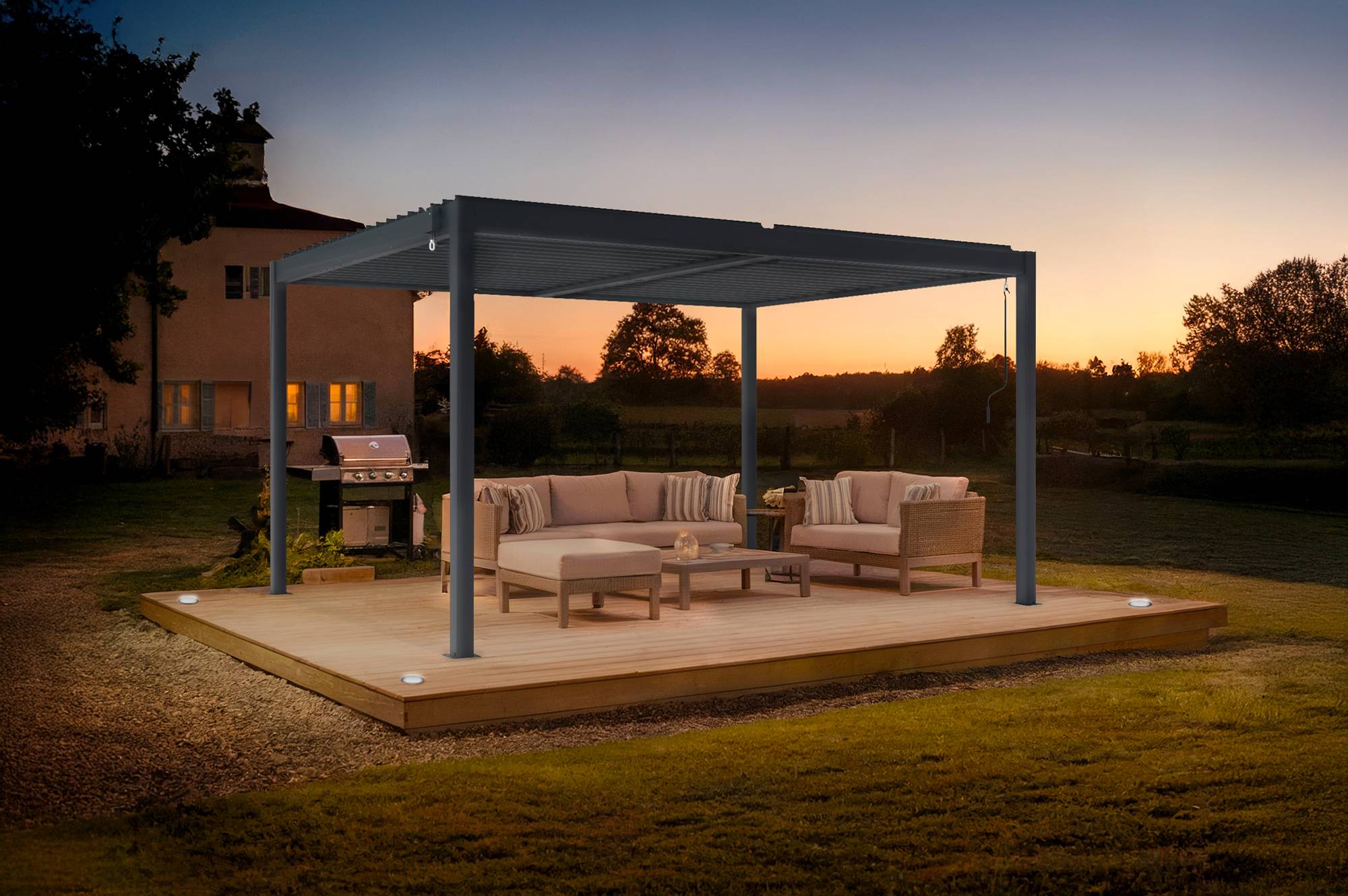 Pergola bioclimatique autoportée PIANA 4x3 m aluminium gris - lames orientables - Image 3