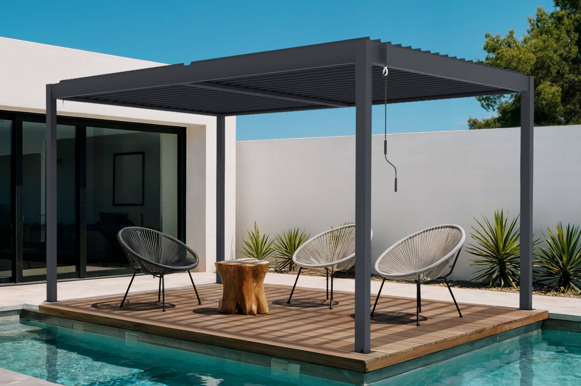 Pergola bioclimatique autoportée PIANA 4x3 m aluminium gris - lames orientables - Image 1