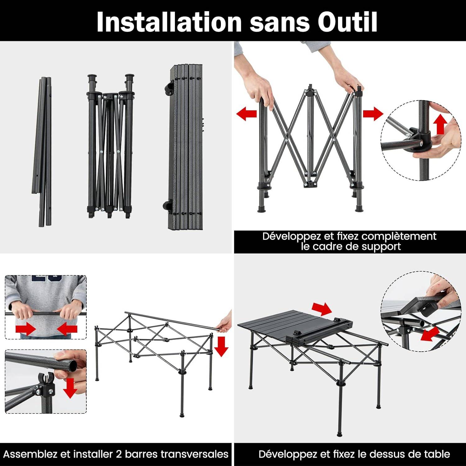 Costway - Table de Camping Pliante en Aluminium Charge 60KG, Noir - Image 4