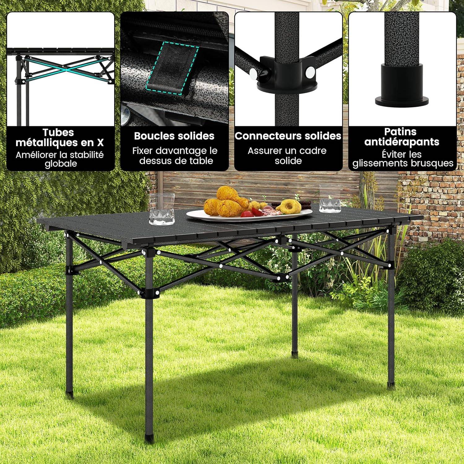 Costway - Table de Camping Pliante en Aluminium Charge 60KG, Noir - Image 3