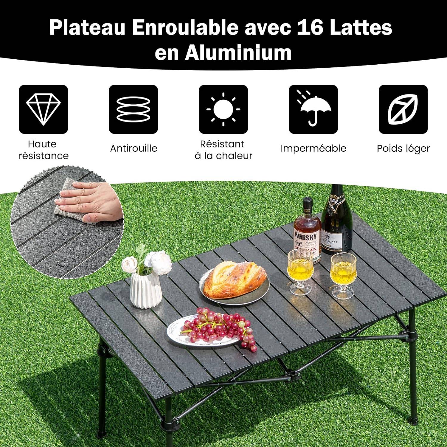 Costway - Table de Camping Pliante en Aluminium Charge 60KG, Noir - Image 2