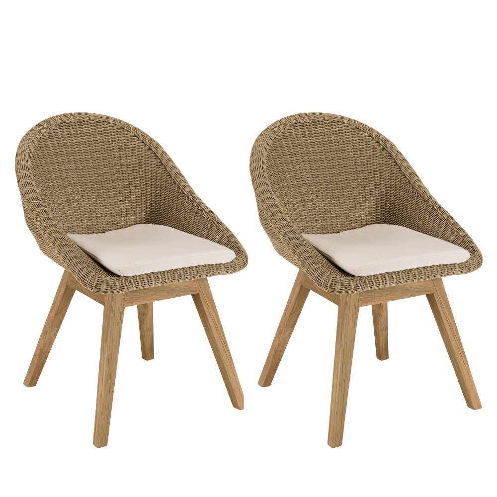Macabane - KALLY - Lot 2 chaises jardin rotin synth. avec coussin pieds évasés - Imagen 1