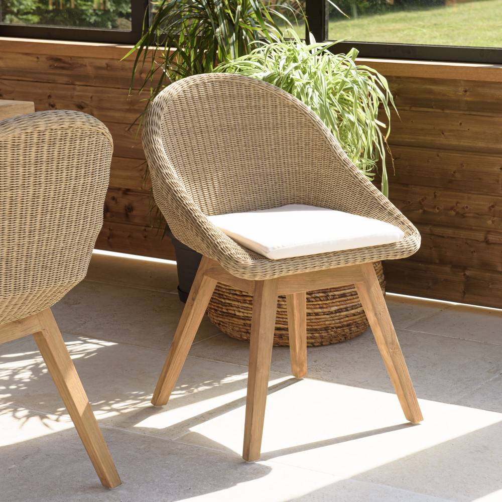 Macabane - KALLY - Lot 2 chaises jardin rotin synth. avec coussin pieds évasés - Imagen 2