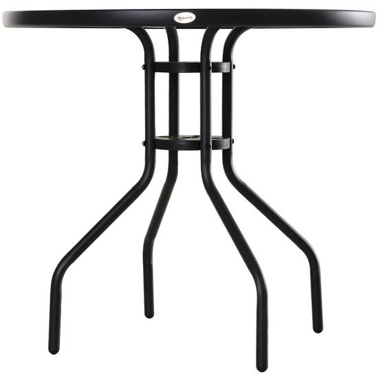 Table à manger jardin métal verre extérieur trou pour parasol 80x72cm noir - ComfortXL Outdoor Living - Image 10
