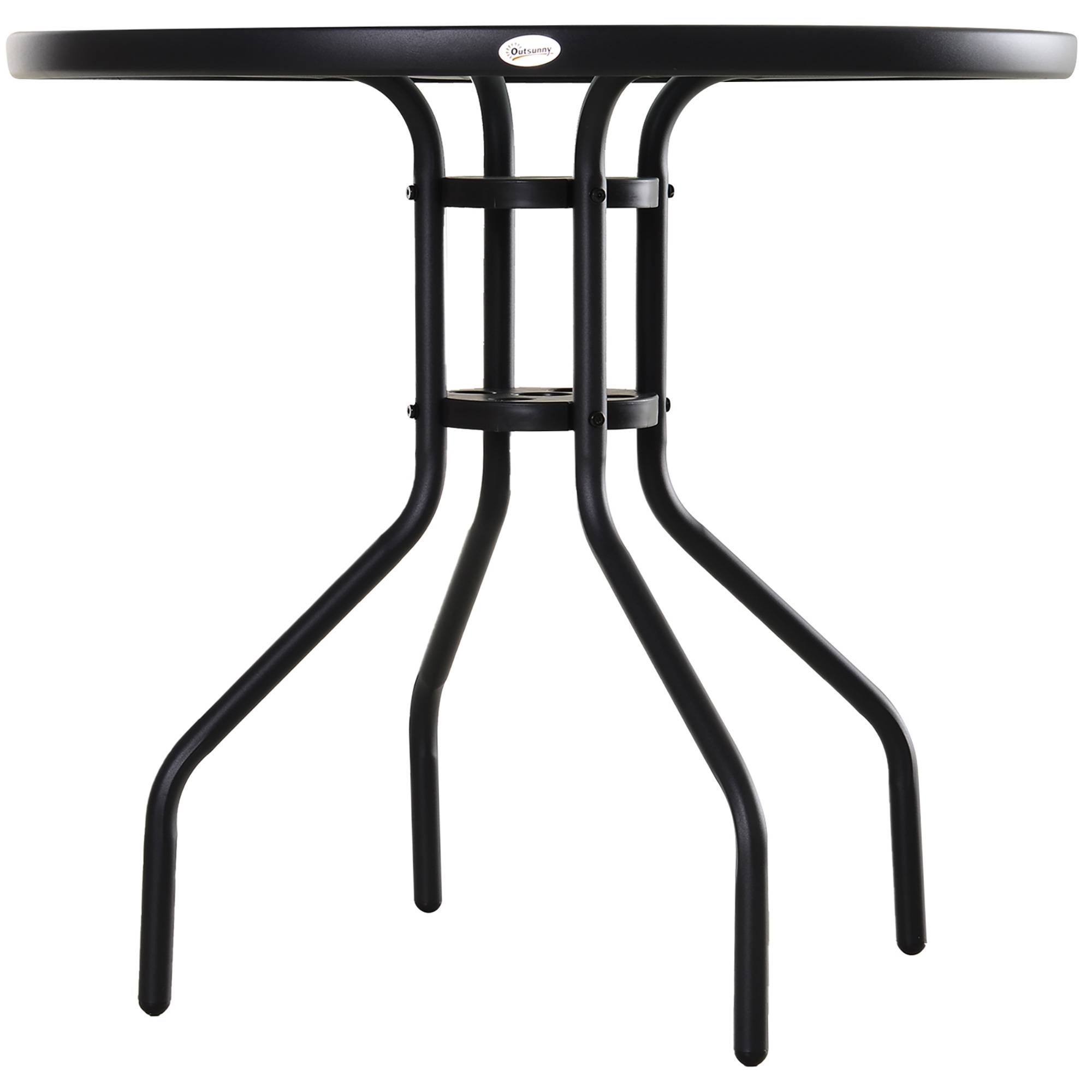 Table à manger jardin métal verre extérieur trou pour parasol 80x72cm noir - ComfortXL Outdoor Living - Image 10