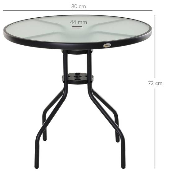 Table à manger jardin métal verre extérieur trou pour parasol 80x72cm noir - ComfortXL Outdoor Living - Image 5